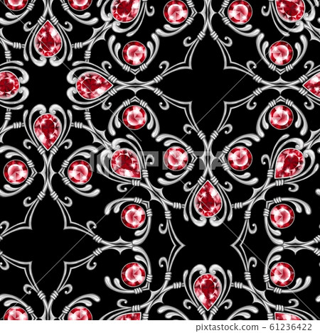 Silver jewelry seamless pattern with gems - Stock Illustration ...