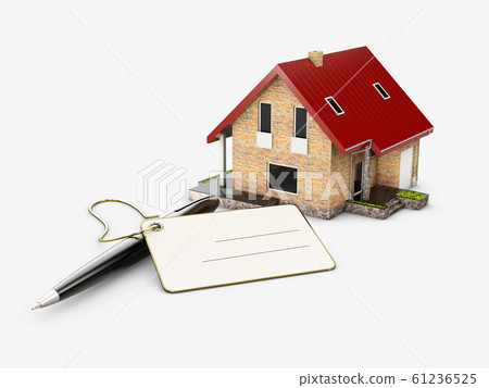 3d Illustration of House model with pencil and card, banking concept 61236525