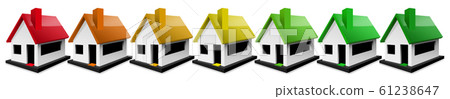 74/5000 Energy efficiency class - Seven model houses with multi-colored roofs 74/5000 Energy efficiency class - Seven model houses with multi-colored roofs 61238647