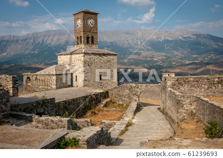 Clock tower and fortress at Gjirokaster castle, Albania 61239693