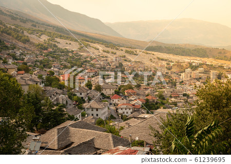 Overlooking the old town with medieval houses in Gjirokaster, Albania Overlooking the old town with medieval houses in Gjirokaster, Albania 61239695