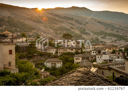 Sunset over the old town of Gjirokaster, Albania Sunset over the old town of Gjirokaster, Albania 61239767