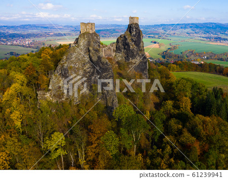Above view of medieval castle Trosky. Czech Republic 61239941