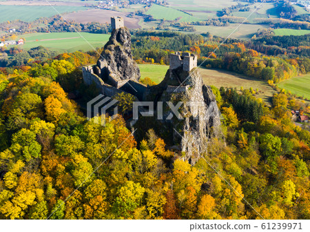 Above view of medieval castle Trosky. Czech Republic 61239971