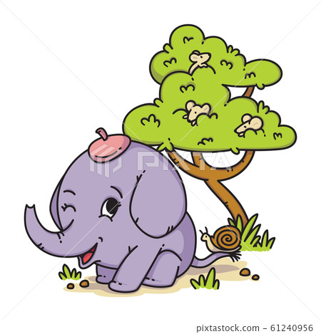Elephant in a hat with snail on tail and mouse on Elephant in a hat with snail on tail and mouse on 61240956