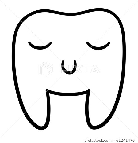 Cartoon smiling tooth with closed eyes in black 61241476