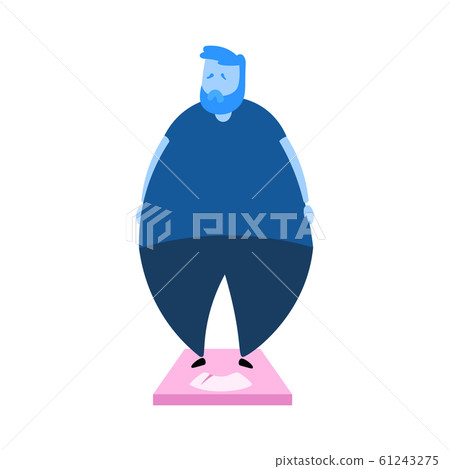 Overweight sad man. Obesity. Cartoon design icon. Flat vector illustration. Isolated on white background. 61243275