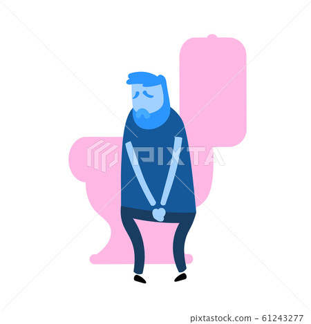 Man wanting to pee. Guy pressing hands against his stomach as if in pain. Flat design icon. Flat vector illustration. Isolated on white background. Man wanting to pee. Guy pressing hands against his stomach as if in pain. Flat design icon. Flat vector illustration. Isolated on white background. 61243277