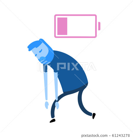 Tired, upset man feeling low. Flat vector illustration. Isolated on white background. 61243278