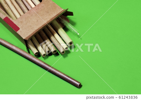 ecological bamboo straw for drinking water say no to plastic zero waste concept 61243836