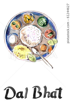 Dal Bhat recipe local food of Nepal and India , cuisine, watercolor hand drawn illustration Dal Bhat recipe local food of Nepal and India , cuisine, watercolor hand drawn illustration 61244627