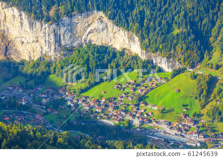 Lauterbrunnen valley aerial view in Swiss Alps, Switzerland 61245639