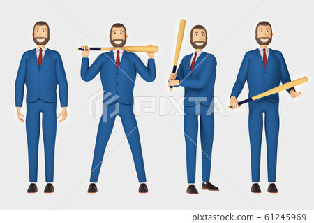Cartoon character, businessman in suit with many poses. 3d rendering Cartoon character, businessman in suit with many poses. 3d rendering 61245969