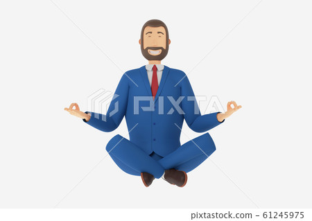 Cartoon character, businessman sitting in lotus position. 3D rendering 61245975
