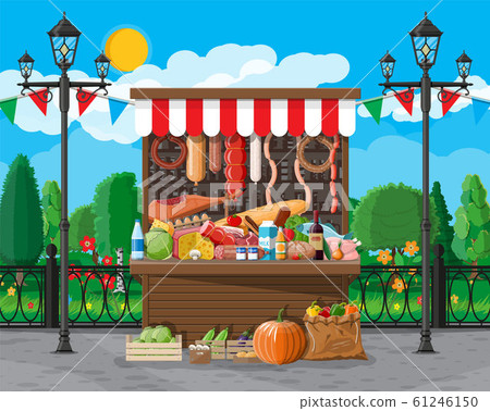 Traditional market wooden food stall full of food 61246150