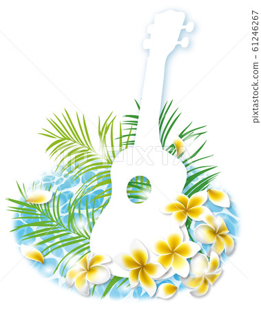 夏季和樂器夏威夷四弦琴水面和雞蛋花垂直 61246267