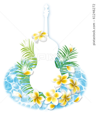 Summer and musical instrument cello-water surface and plumeria flower Summer and musical instrument cello-water surface and plumeria flower 61246272