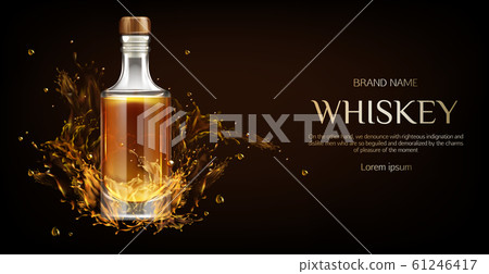 Whiskey bottle mockup, flask with strong drink Whiskey bottle mockup, flask with strong drink 61246417