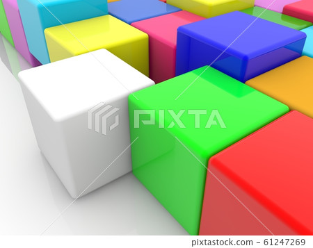 Toy white cube between color toy cubes 61247269