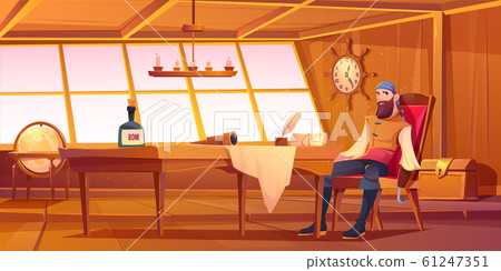 Pirate captain, interior of ship cabin 61247351