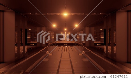 futuristic scifi space tunnel corridor with glowing lights and glass windows and botom 3d illustration background wallpaper graphic artwork 61247611