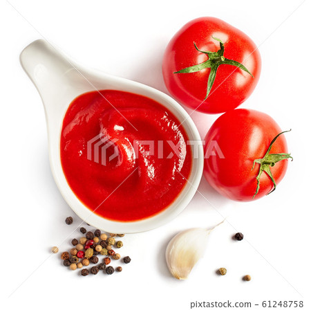 bowl of tomato sauce, isolated on a white background, top view bowl of tomato sauce, isolated on a white background, top view 61248758