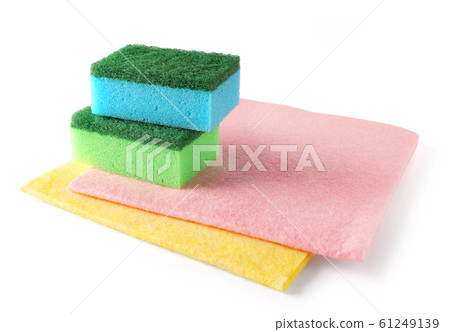 dishwashing sponges on white background 61249139