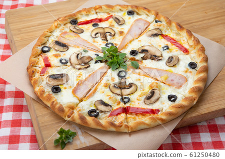 Mushroom pizza with various ingredients Mushroom pizza with various ingredients 61250480