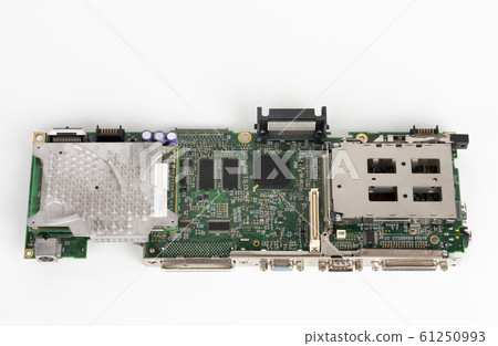 Close up of motherboard old laptop with parallel, Close up of motherboard old laptop with parallel, 61250993