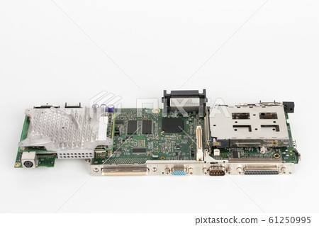 Close up of motherboard old laptop with parallel, 61250995