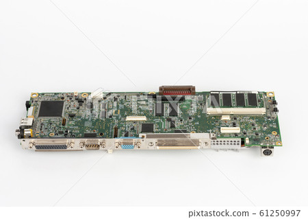 Close up of motherboard old laptop with parallel, 61250997