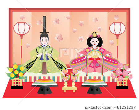 Hina doll display for female and male chicks - Stock Illustration