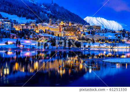 View of St. Moritz in Switzerland at night in winter View of St. Moritz in Switzerland at night in winter 61251330