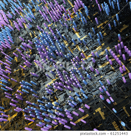 Circuit board futuristic server code processing. Multicolor technology background. 3d rendering 61251443