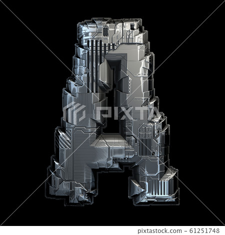 Capital letter A made of metal isolated on black background. 3d Capital letter A made of metal isolated on black background. 3d 61251748