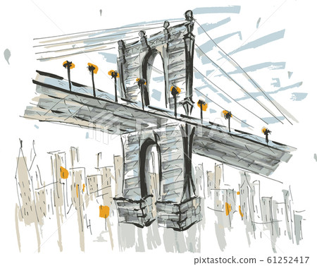 Brooklin brige, NYC, USA. Hand drawn marker sketch 61252417