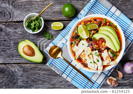close-up of mexican shredded Chicken Taco Soup 61254125