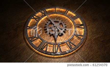 Time laps of an old watch. The hands of the clock spin quickly. Indicate the time is 7:00. Clock Time 7:00. 7 am, 7 pm. 3D illustration. 61254370