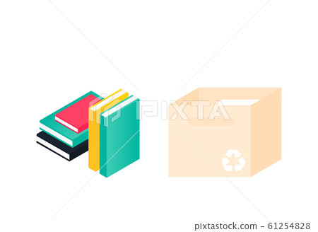 Donation box and pile of books 61254828