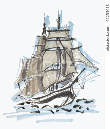 Sailboat hand drawn marker sketch isolated on 61255018