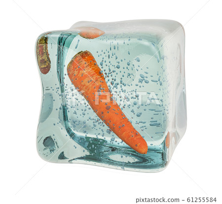 Carrot frozen in ice cube, 3D rendering Carrot frozen in ice cube, 3D rendering 61255584