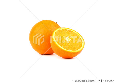Whole orange fruit and its segment isolated on white background. Whole orange fruit and its segment isolated on white background. 61255962