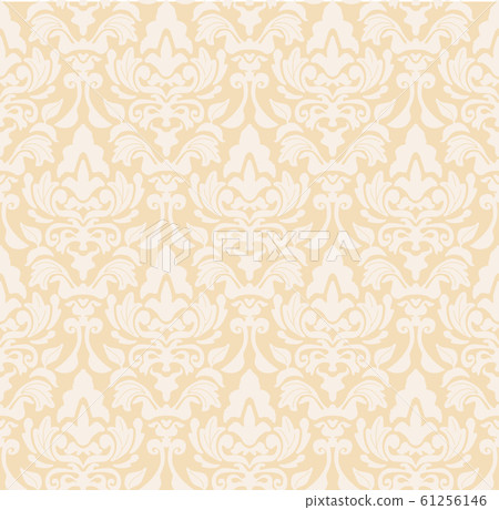 Damask pattern yellow / Damask background illustration_Seamless pattern / Continuous pattern_Pale tone_Vertical 61256146