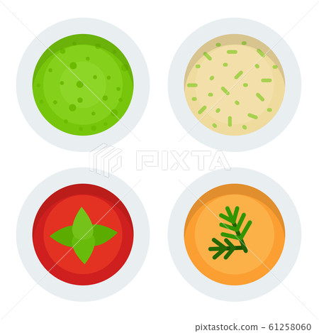 Vegetarian sauces in bowls top view vector icon flat isolated Vegetarian sauces in bowls top view vector icon flat isolated 61258060