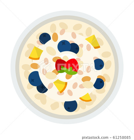 Bowl of oatmeal with berries vector icon flat isolated Bowl of oatmeal with berries vector icon flat isolated 61258085