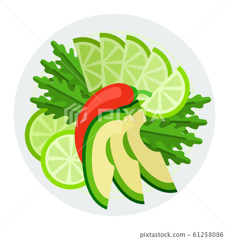 Arugula and avocado salad vector icon flat isolated 61258086