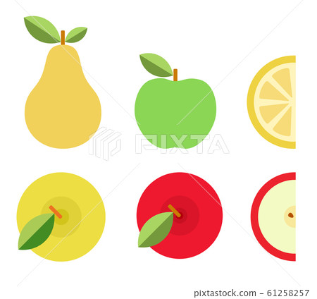 Colorful fruits and their pieces vector icon flat isolated 61258257