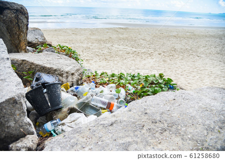 Garbage in the sea with bag plastic bottle and Garbage in the sea with bag plastic bottle and 61258680