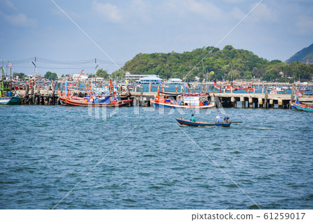 fishing boat at harbor in the ocean sea and 61259017