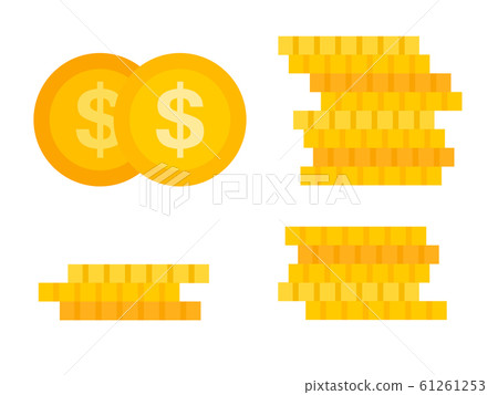 Golden coins set flat icon vector isolated 61261253